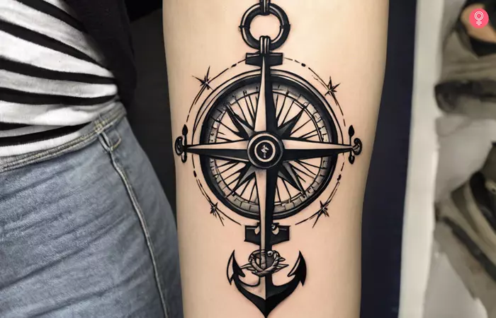 Compass and anchor tattoo design