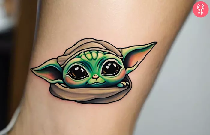 Cute Baby Yoda tattoo on the ankle