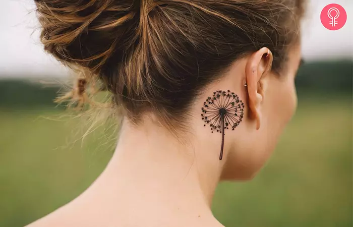 Dandelion tattoo behind the ear
