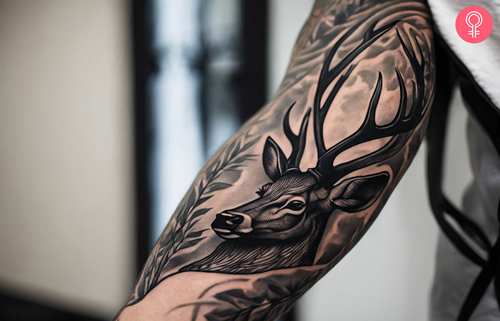 Deer Antler Sleeve Tattoo