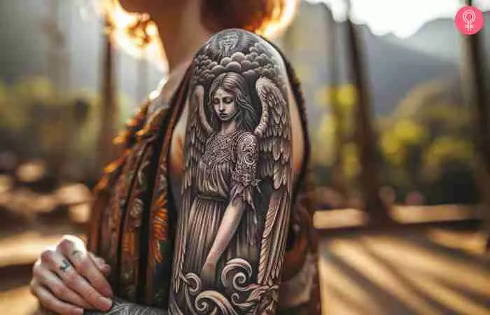 Female fallen angel tattoo