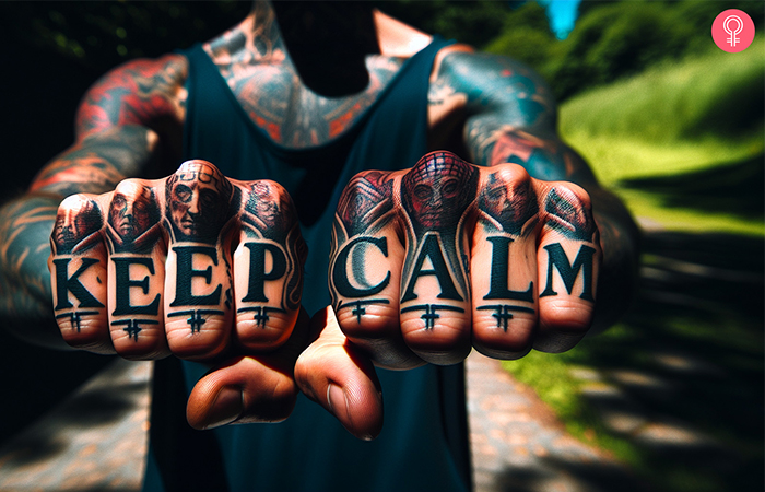 Keep Calm script finger knuckle tattoo