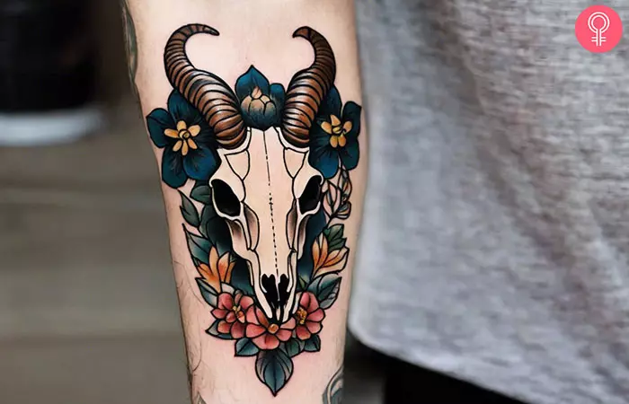 Floral Goat Skull Tattoo