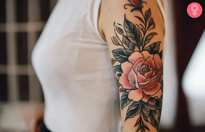A floral quarter sleeve tattoo