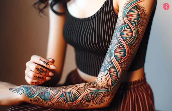 Full sleeve colorful DNA tattoo design