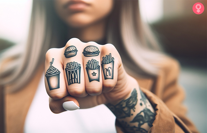 Fast foods knuckle tattoo on the fingers