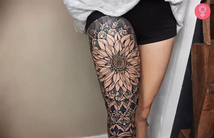 geometric leg sleeve tattoo
