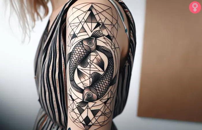 A woman with a geometric Pisces tattoo