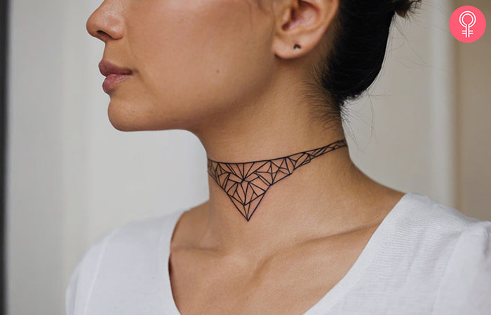 Geometric tattoo on the throat