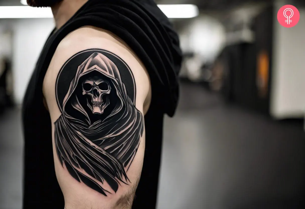 Grim Reaper heavy blackwork tattoo