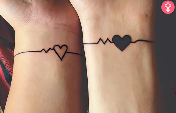 Heartbeat rhythm wedding tattoos for a couple