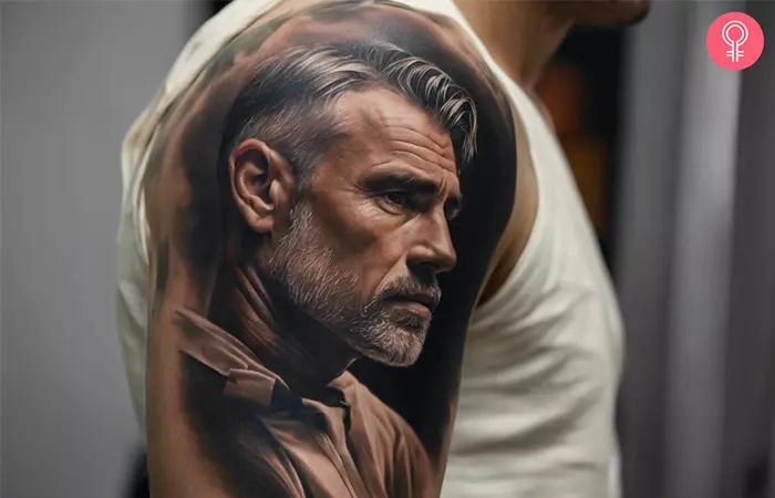 hyper-realistic upper arm tattoo on a man