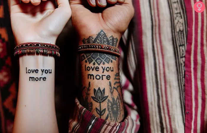 “I love you more” minimalistic wedding tattoos