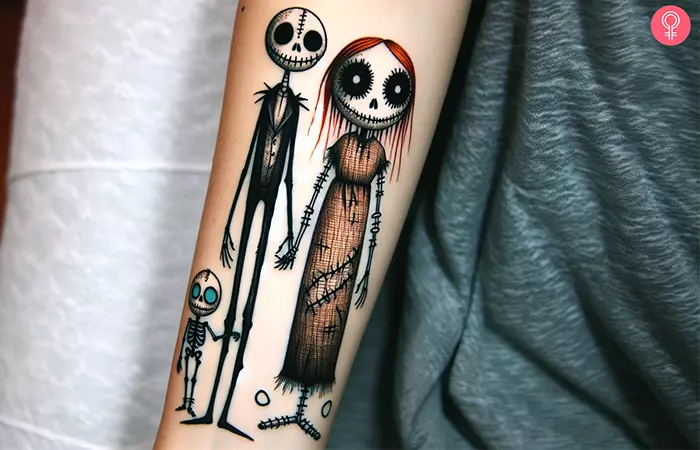 A Jack and Sally family tattoo
