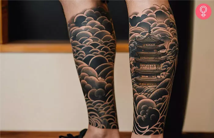 a man with a Japanese leg sleeve tattoo
