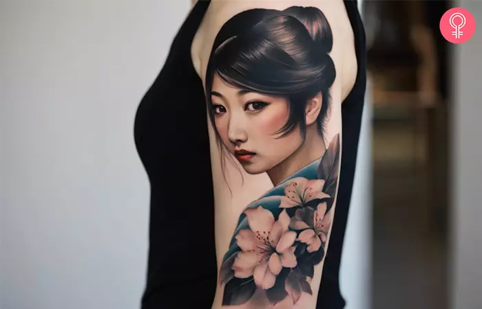 Japanese realism tattoo on the upper arm