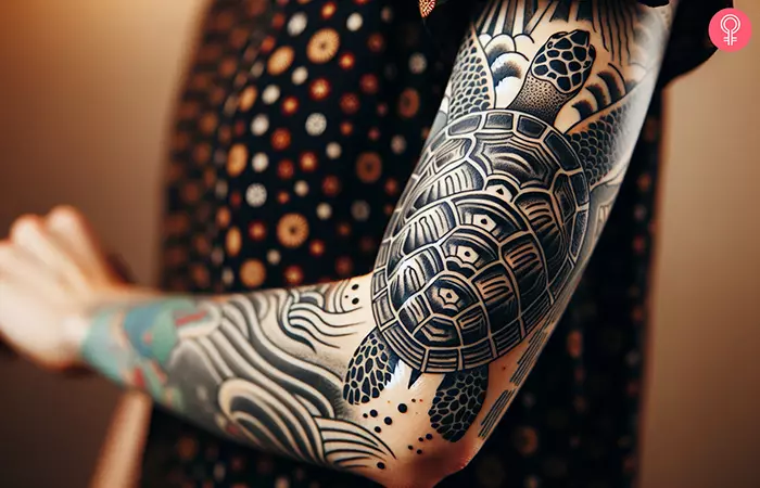 Japanese turtle tattoo on the sleeve