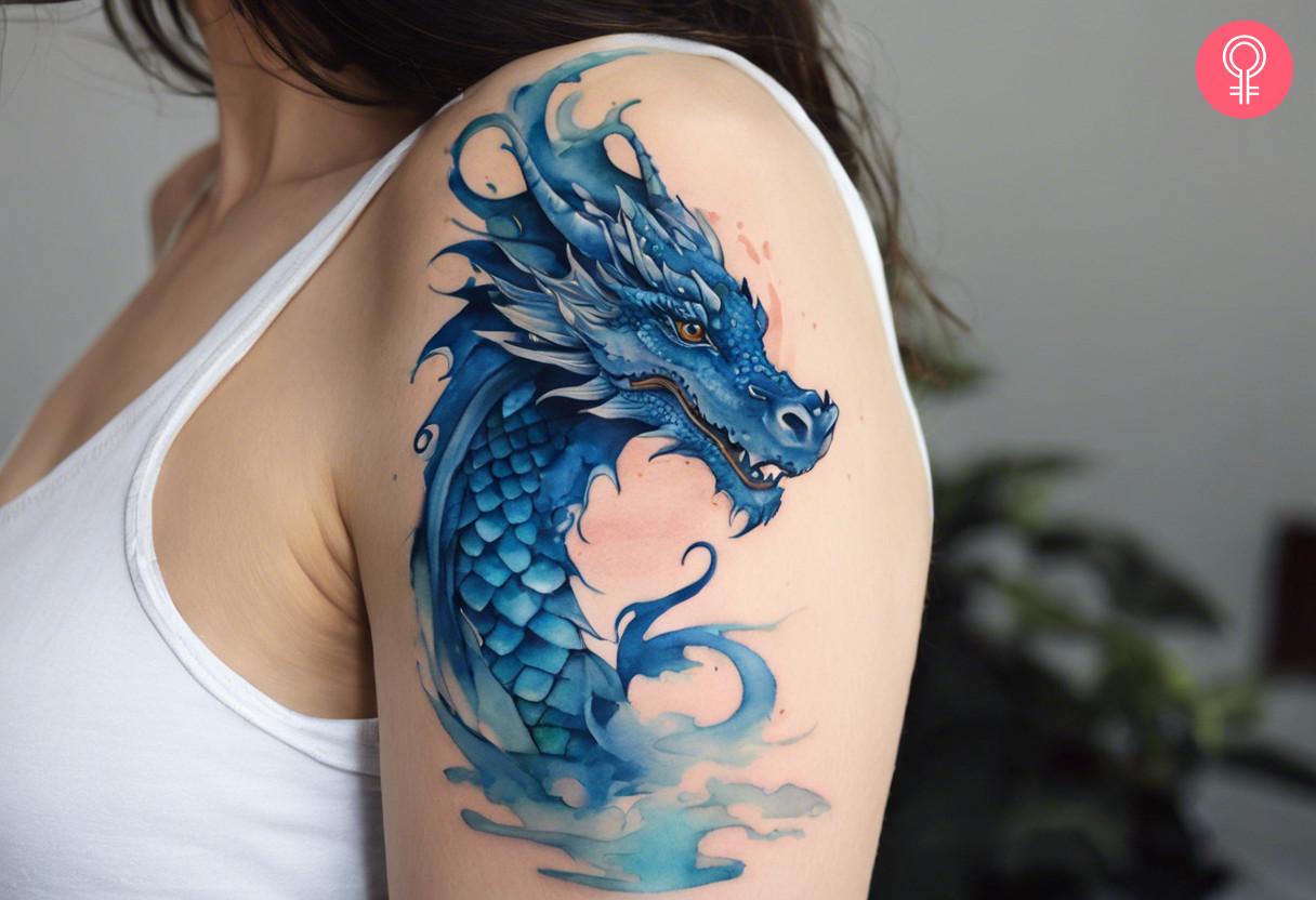 Japanese water dragon tattoo on the arm