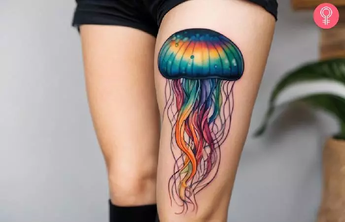 Jellyfish lesbian tattoo on the thigh