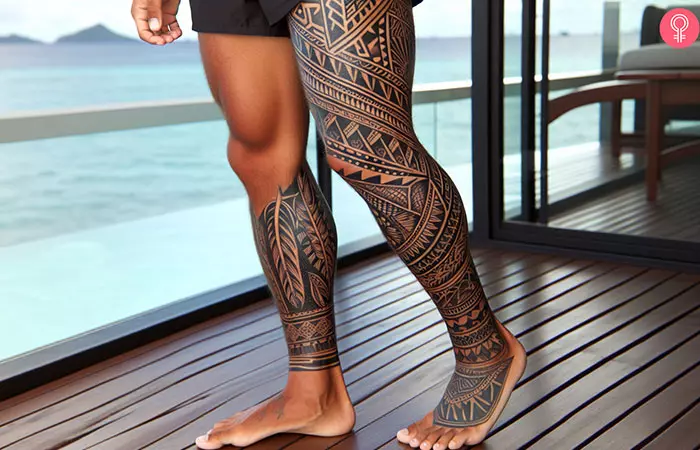 a man with leg sleeve tattoo