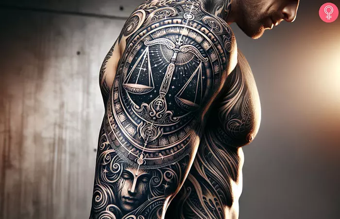 A man with a Libra sleeve tattoo