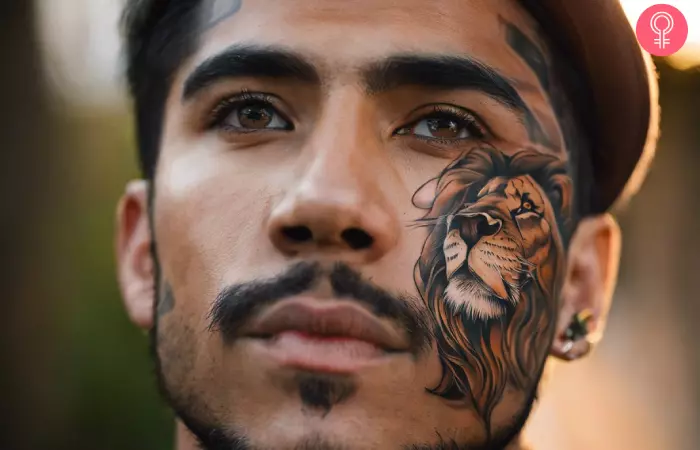 Lion side face tattoo
