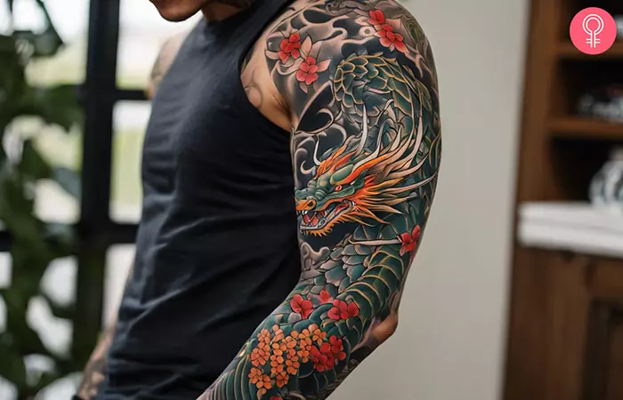 Man with a green dragon tattoo