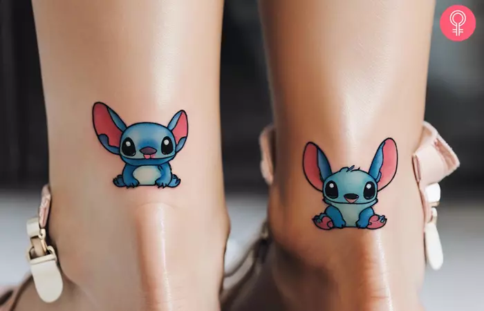 Pair of matching tattoos of Stitch