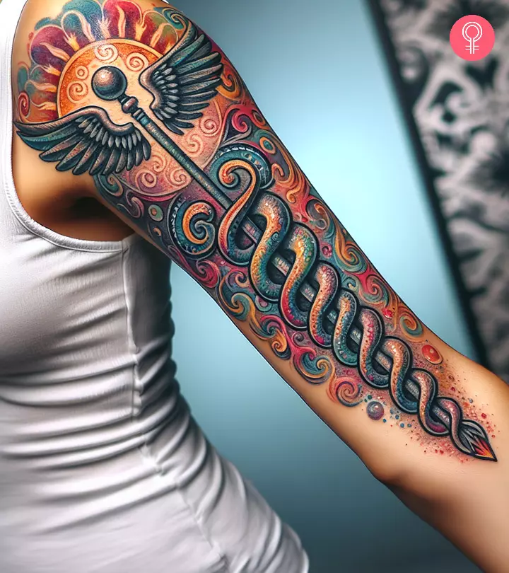 Medical symbol arm tattoo