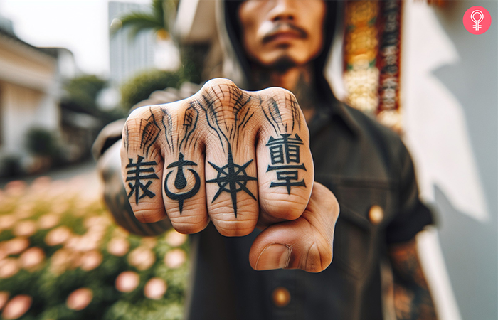 Inscription tattoo on the knuckles