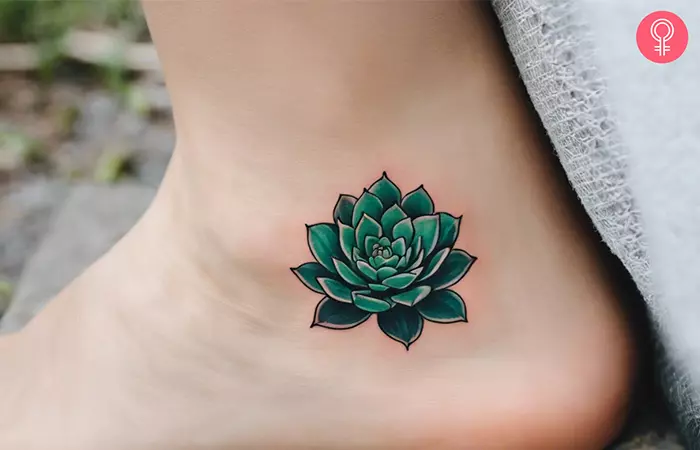 woman with minimalist succulent tattoo on her ankle