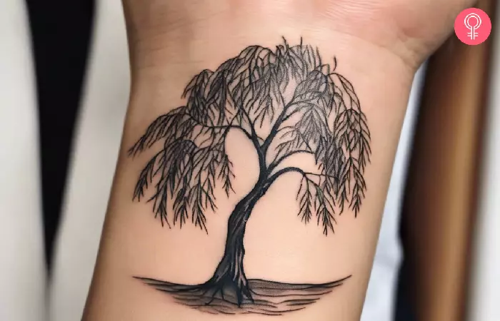 Minimalist weeping willow tree tattoo