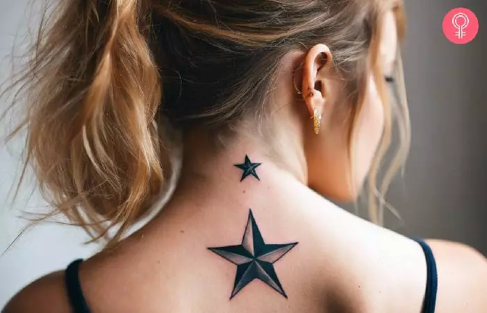 Nautical star lesbian tattoo on the nape