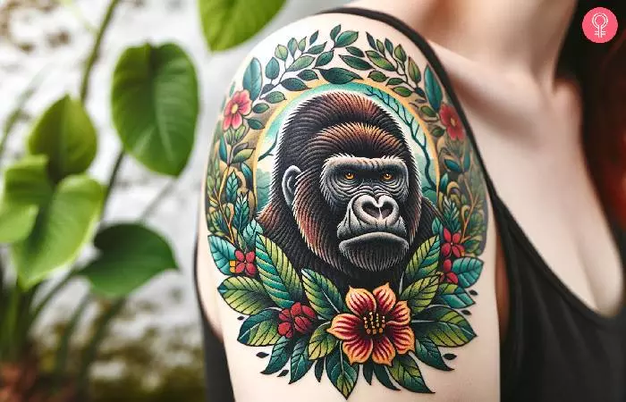 Neo-traditional gorilla tattoo