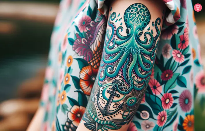 Octopus anchor tattoo design