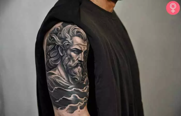 Poseidon tattoo on the upper arm