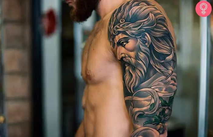 Poseidon tattoo on the sleeve