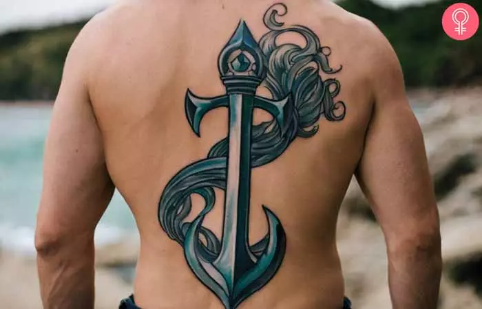 Poseidon trident tattoo on the back