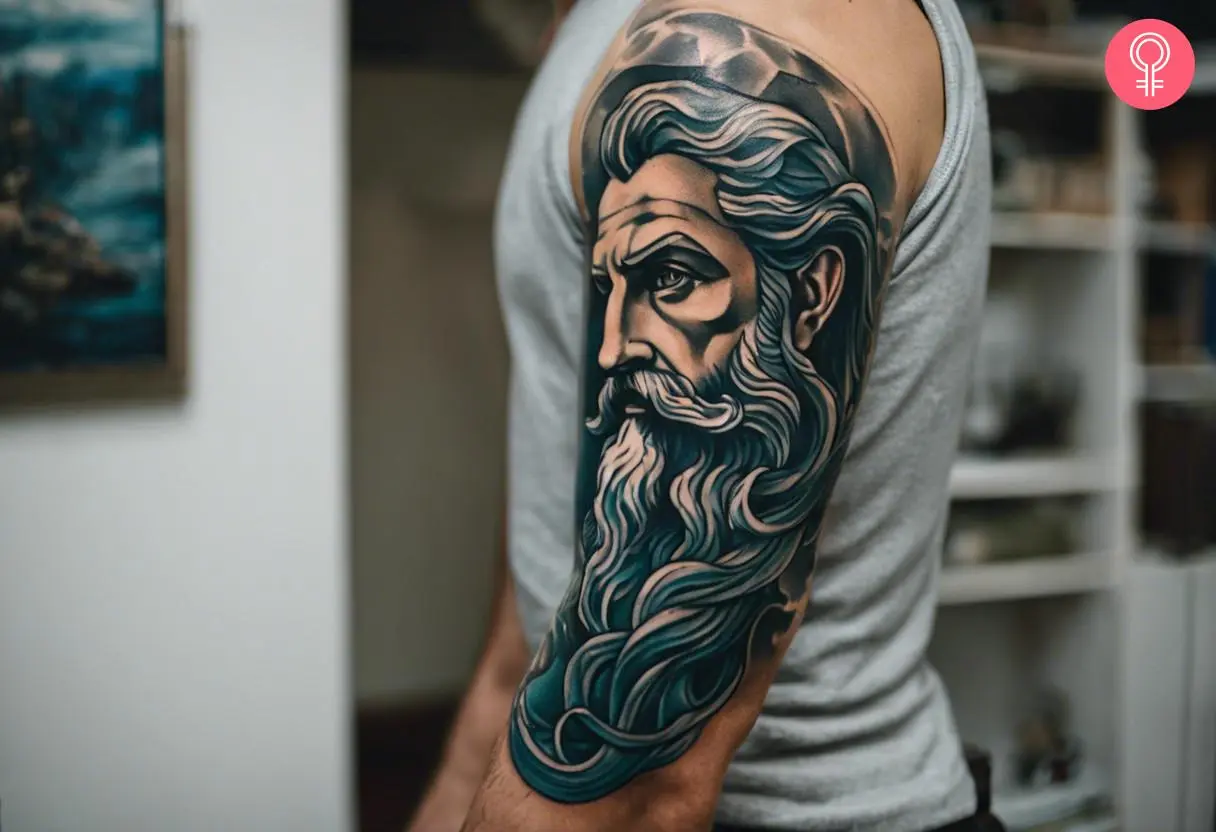 Poseidon half-sleeve tattoo