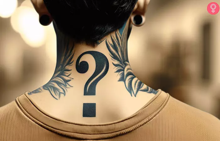 A question mark tattoo on the nape