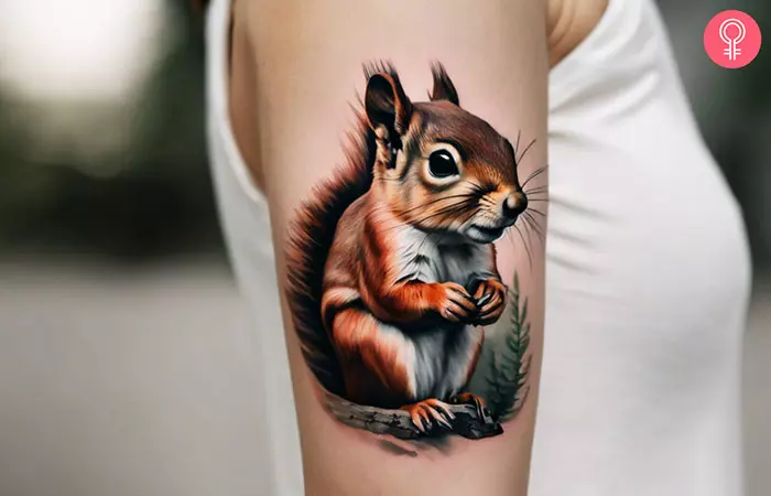 A realistic squirrel tattoo on the arm