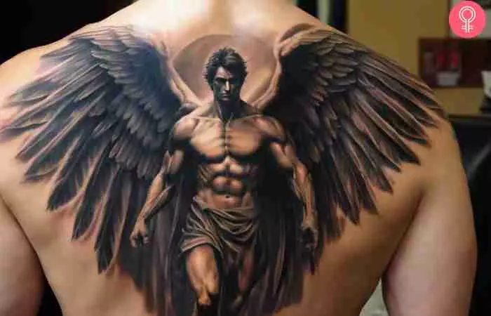 Realistic fallen angel tattoo