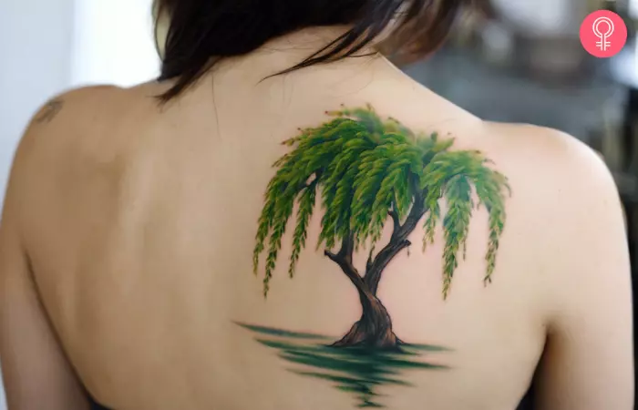 Realistic weeping willow tattoo