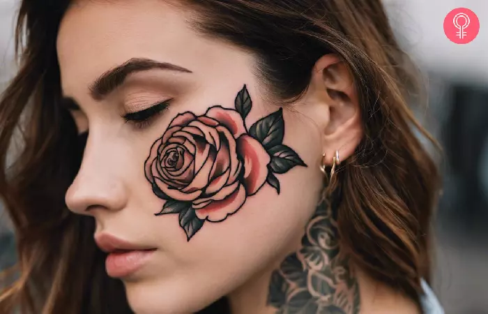 Rose tattoo on side of face