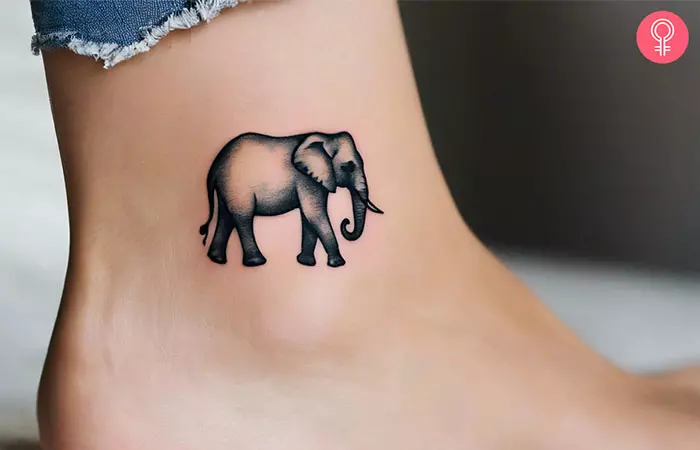 Elephant tattoo on the ankle of a woman