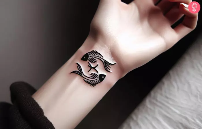 A woman with a small Pisces tattoo on her wrist