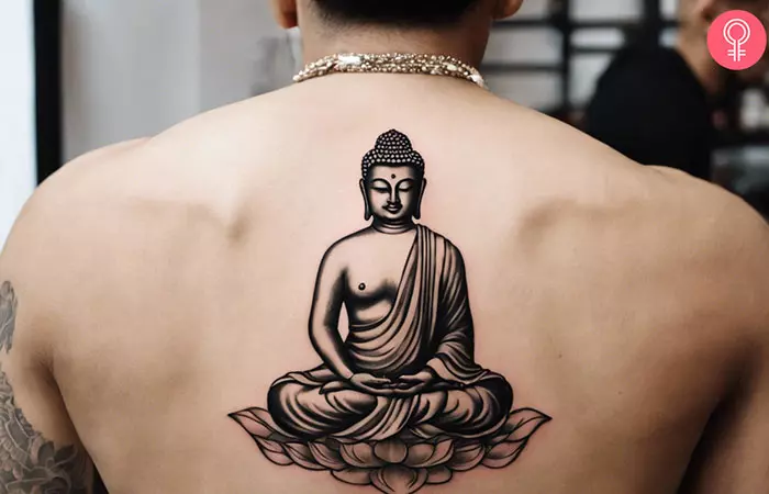 Spiritual lotus Buddha tattoo on back
