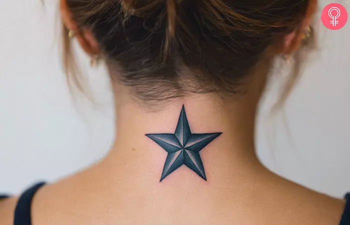 Star tattoo on the back of the neck
