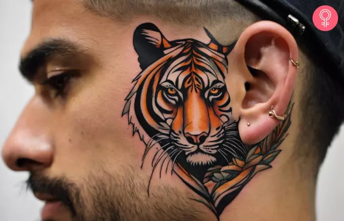Tiger side face tattoo