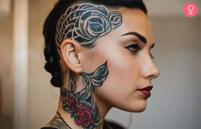 A woman with a traditional head tattoo on one side